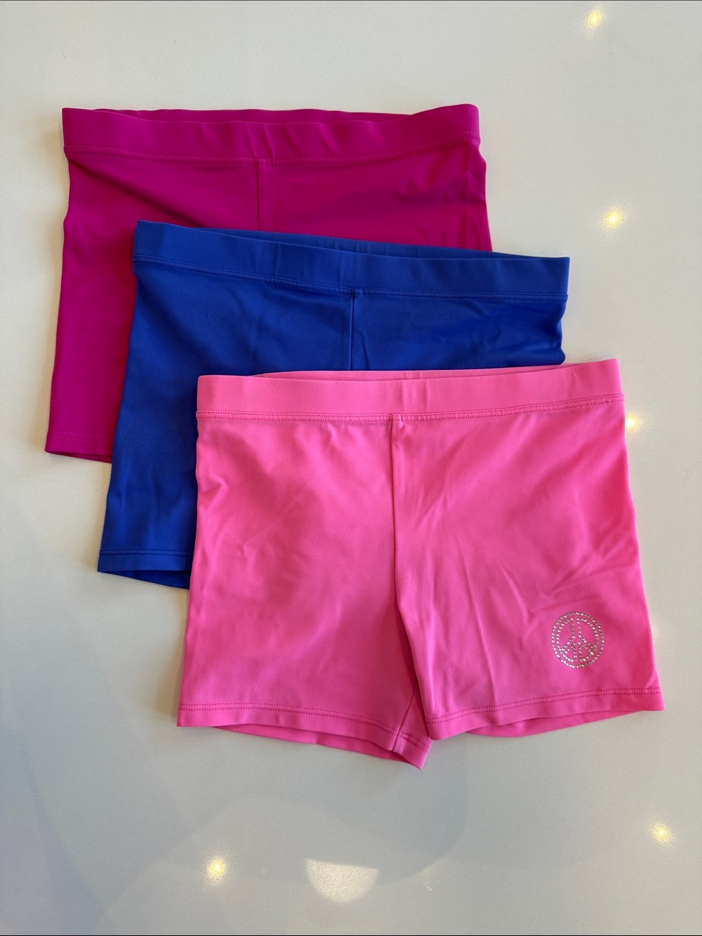 Girls Hot and Dark Pink, and Royal Blue Athletic/Dance Shorts 3 piece Set